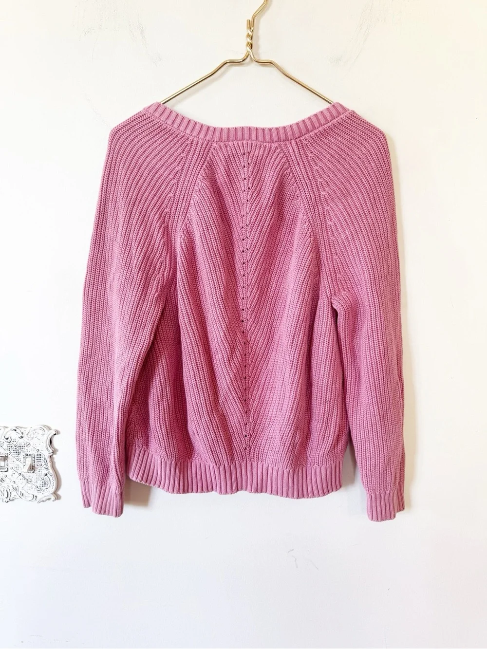 Marine Layer Ezra V-neck Ribbed Cotton Pink Sweater L